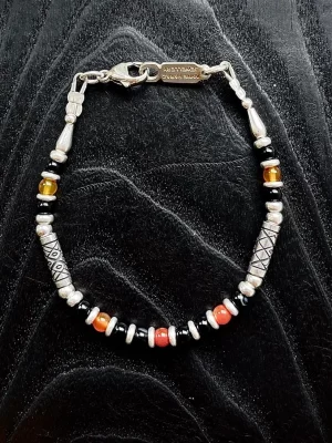 Silver, orange agate and onyx bracelet