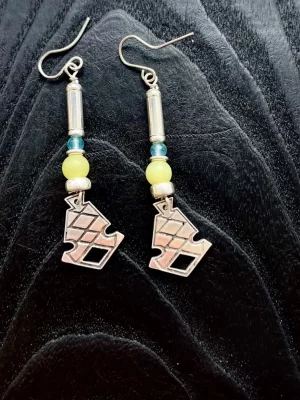 Silver and lemon jade and blue quartz earrings