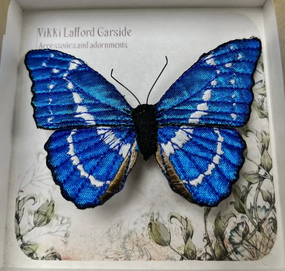 Blue Morpho butterfly brooch