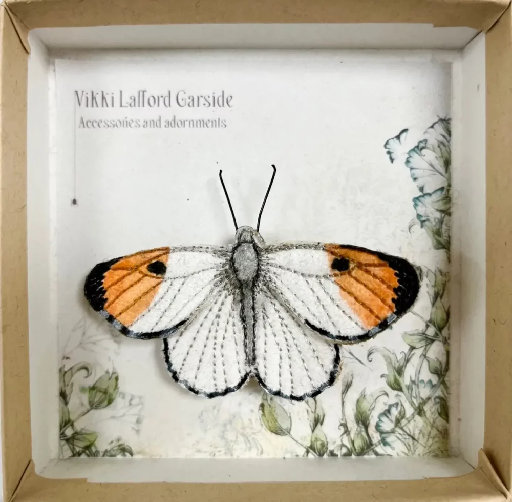 Orange Tip butterfly brooch