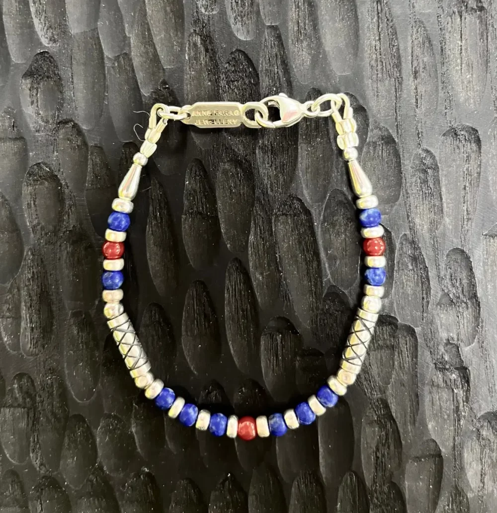 Silver Necklace with lapis and carnelion