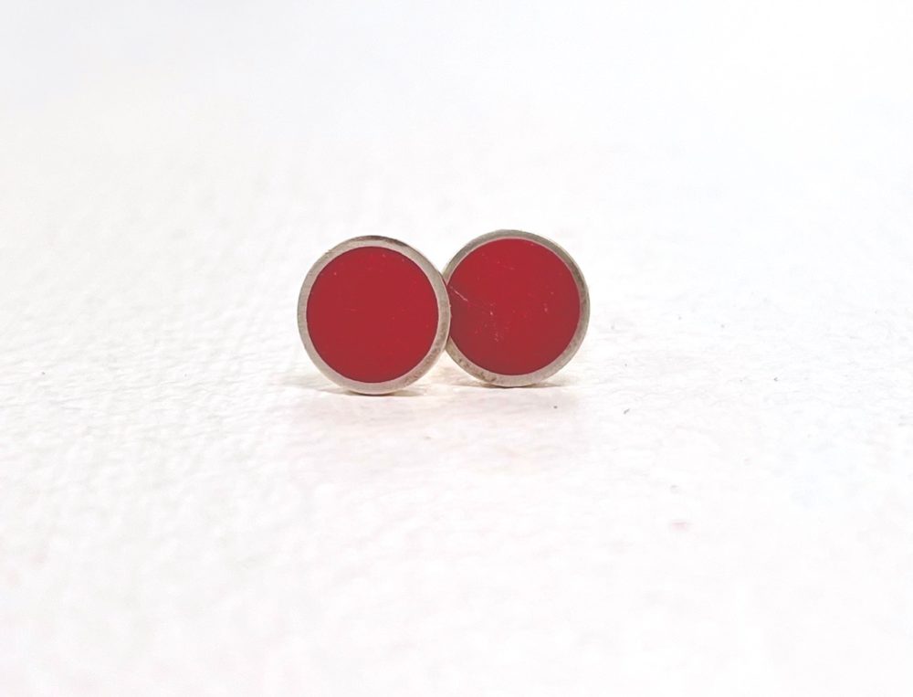 2701 medium colour dot studs red silver Clare Lloyd.jpg