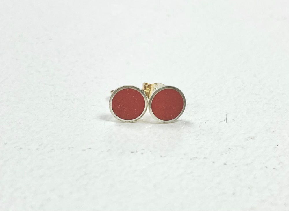 2702 medium colour dot studs orange silver Clare Lloyd.jpg