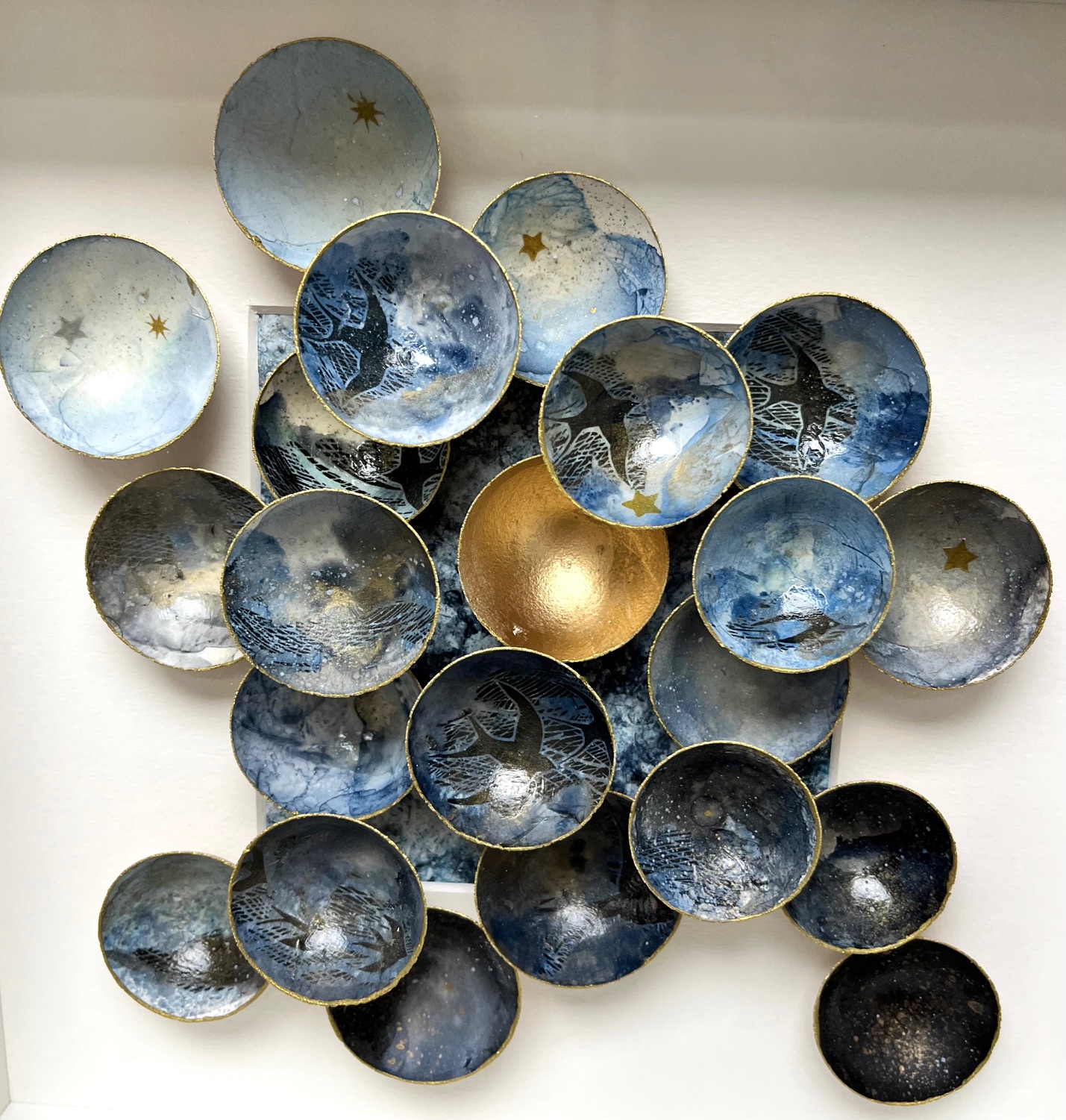 14324i Julia Chatting Eggshell Art small Framed picture Swallows.jpg